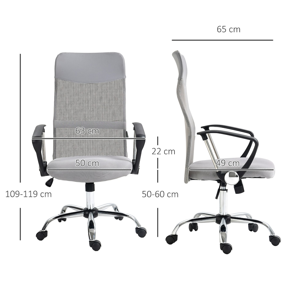 image 1 of HOMCOM Executive Office Chair High Back Mesh Back Seat Desk Chairs, Light Grey