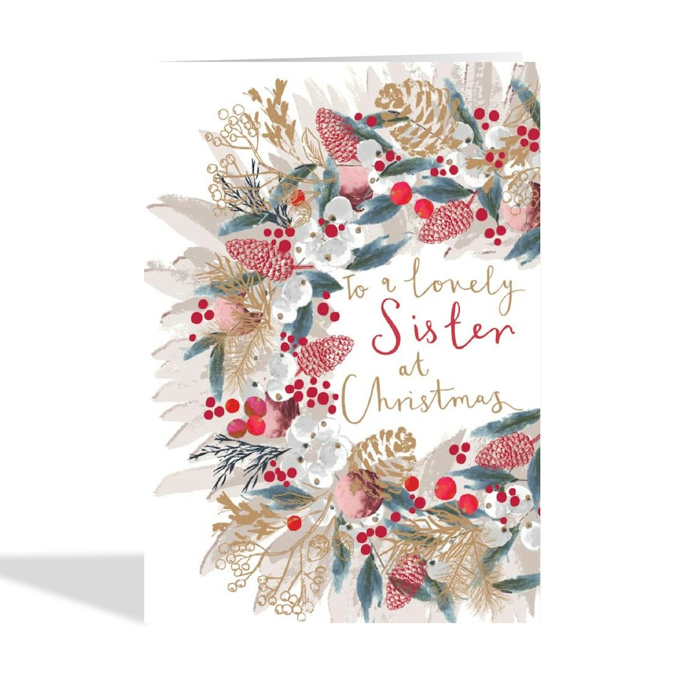 image 1 of Pretty Christmas Card - Lovely Sister - Wreath