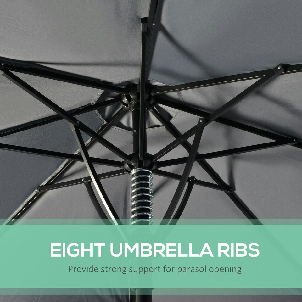 image 1 of Outsunny Outdoor Market Table 3(m) Parasol Umbrella Sun Shade with 8 Ribs, Grey