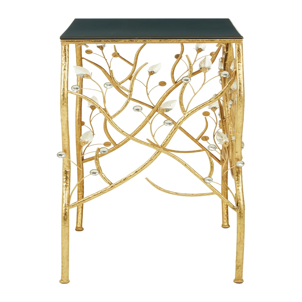 image 1 of Interiors By Premier Acryclic Buds Rectangular Table With Black Top, Elegant Side Table, Gold Metal Outdoor Lounge Table