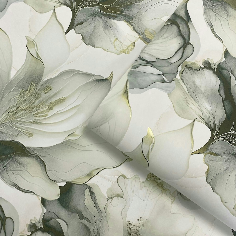 image 1 of Elysian Floral Green & Gold Wallpaper Green