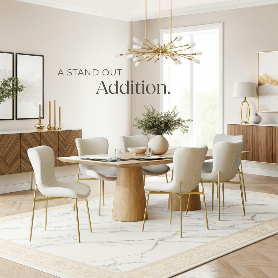 image 1 of Dining Chair Tessa - ergonomic high backrest, slim steel legs, soft fabric - per piece Cream | Velvet Look Beige/Gold