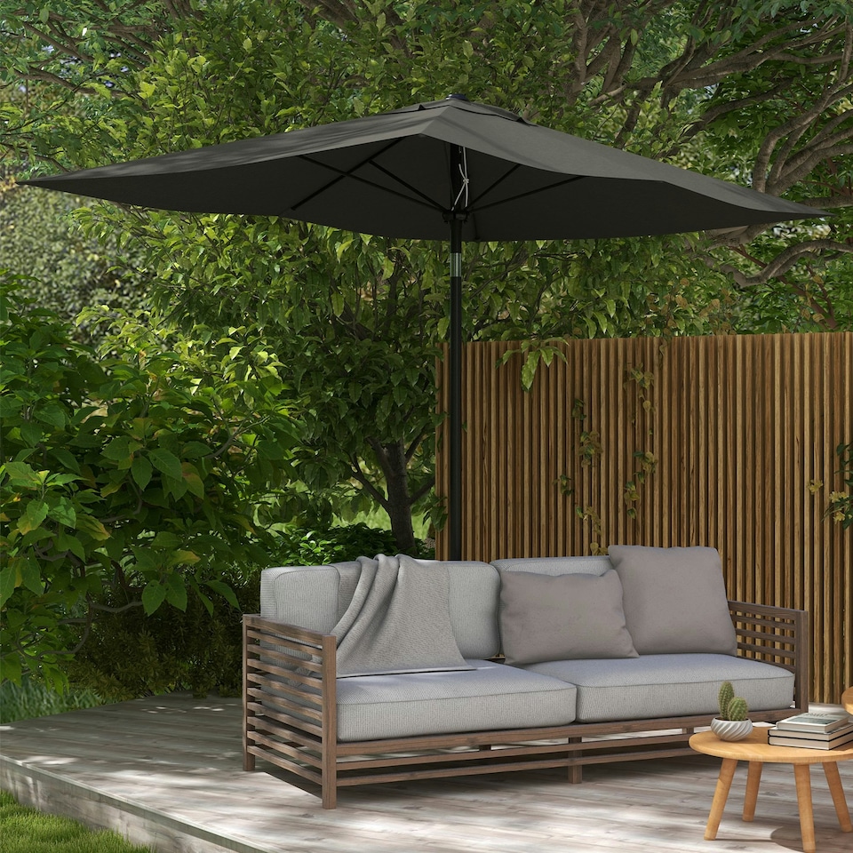 image 1 of Outsunny 2 x 3(m) Garden Parasol Rectangular Market Umbrella w/ Crank Dark Grey
