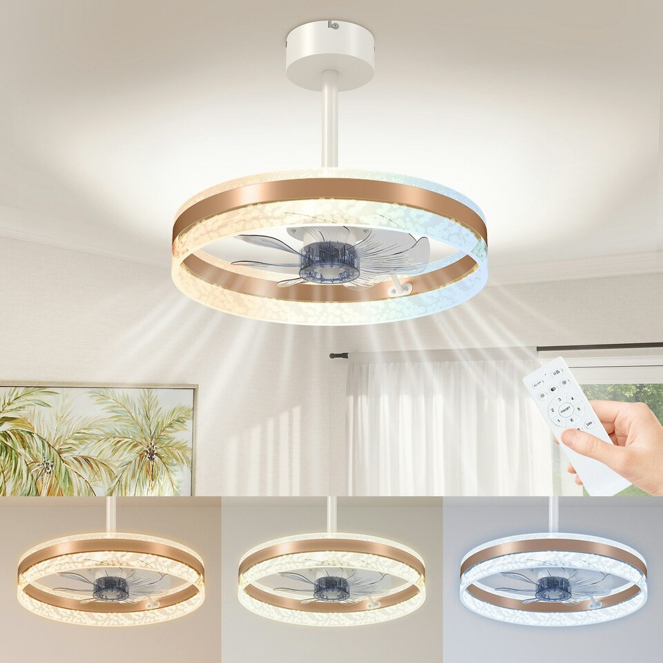 image 1 of HOMCOM Ceiling Fan Light with 3 Colour, Timer, Reversible, Remote, Gold