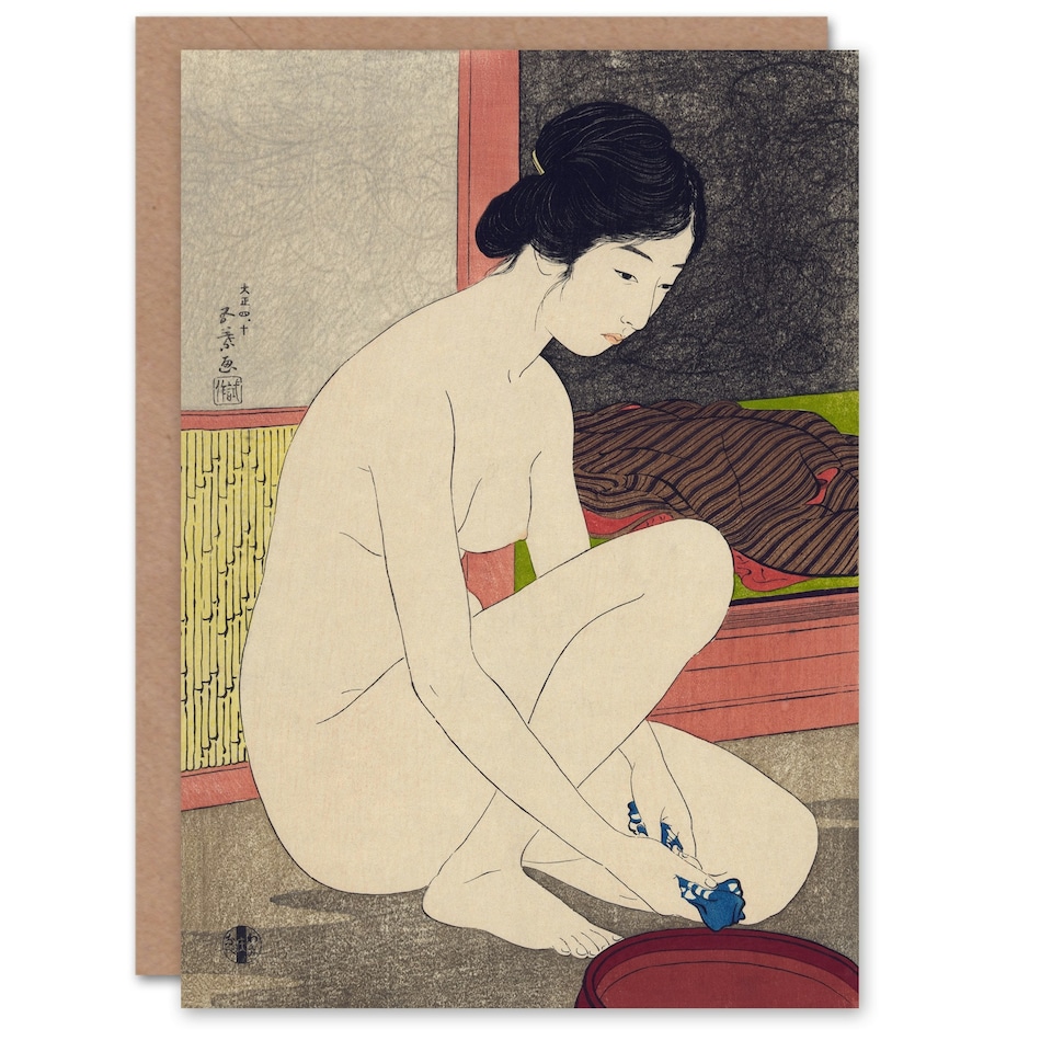 image 1 of Goyo Hashiguchi Japanese Art Card Woman After Bath Portrait