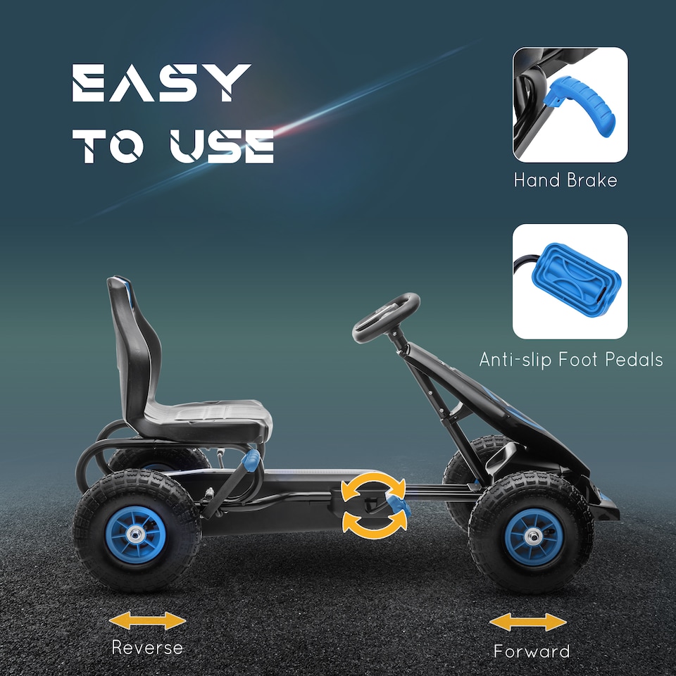image 1 of HOMCOM Pedal Go Kart for Kids, Racing Go Kart with Adjustable Seat, Inflatable Tyres, Shock Aborb, Handbrake, for Ages 5-12 Years - Blue