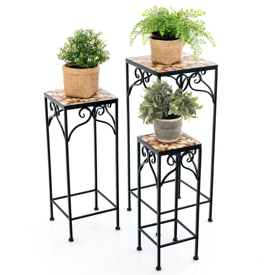 image 1 of COSTWAY Set of 3 Metal Plant Stand Set Display Holder | Blue