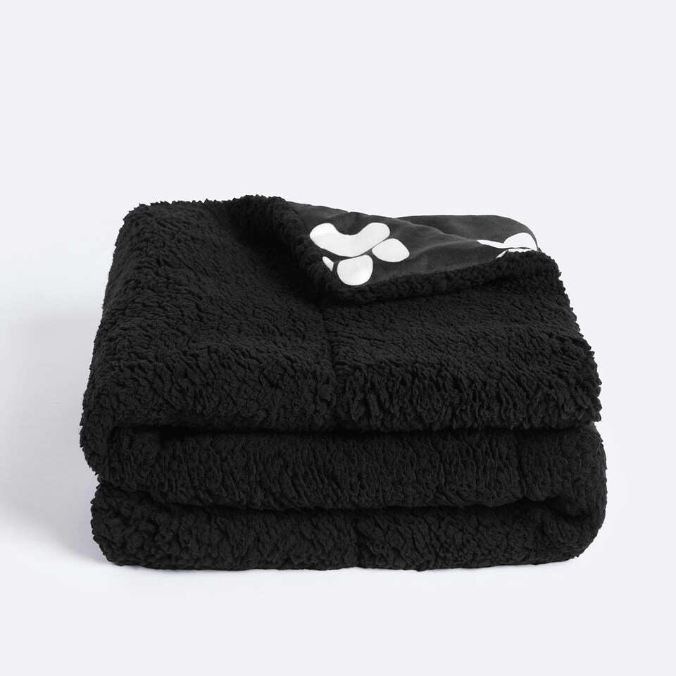 OHS Pet Blanket Throw Thermal Sherpa Fleece Paw, 75x110cm Black