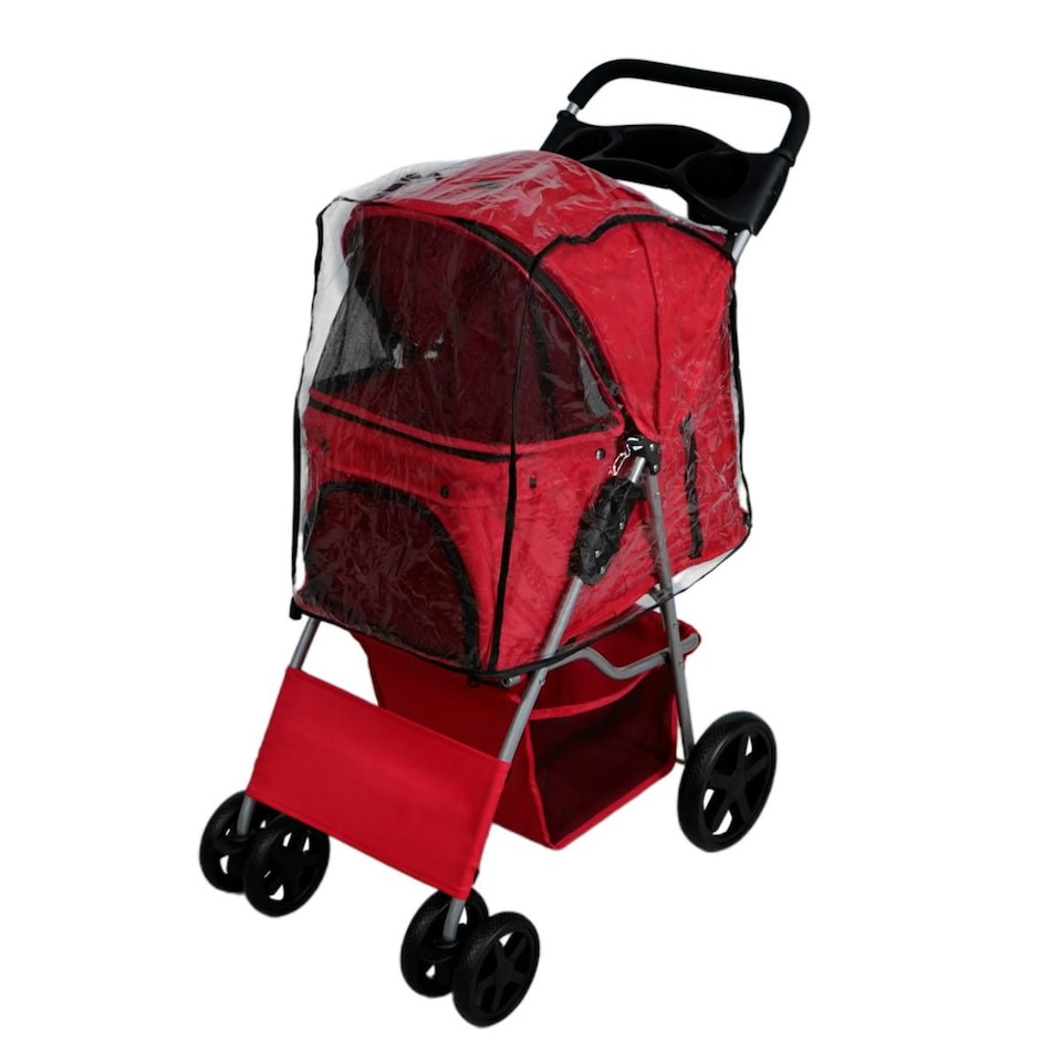 image 1 of Pet Stroller with Rain Cover – Red | Multi | One Size