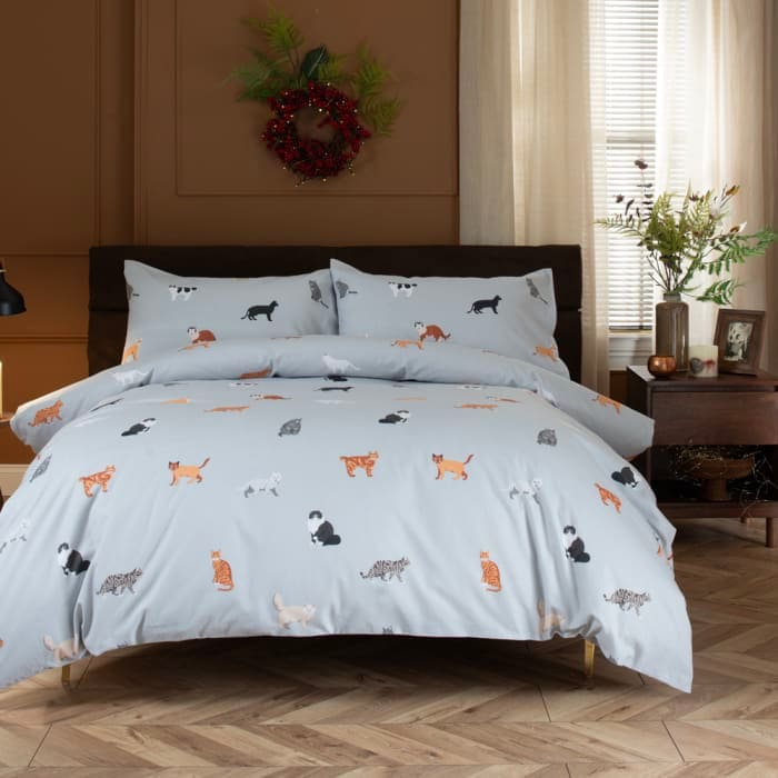 Top Cat Grey Brushed Cotton Duvet Cover Set