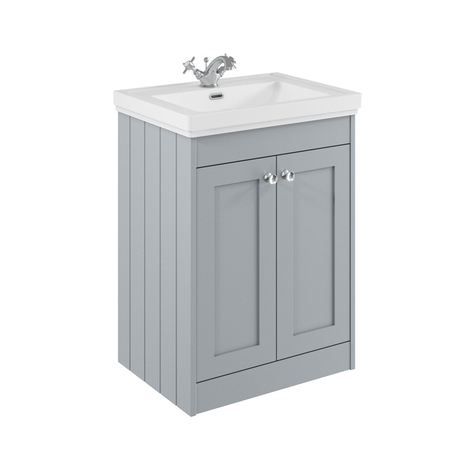 image 1 of Balterley Floor Standing 2 Door Unit with Classic Basin 1 Tap Hole | Grey | 800 x 600 x 453mm