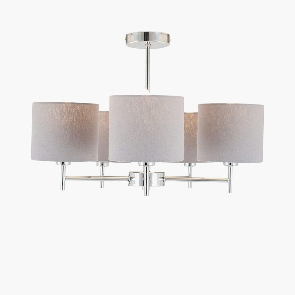 image 1 of Metal and Linen 5 Arm Light Pendant