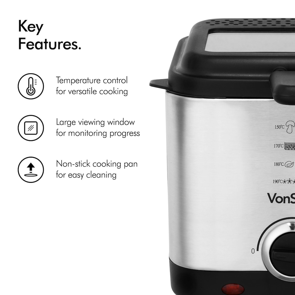 image 1 of VonShef Deep Fat Fryer 1.5 Litre with Removable Basket
