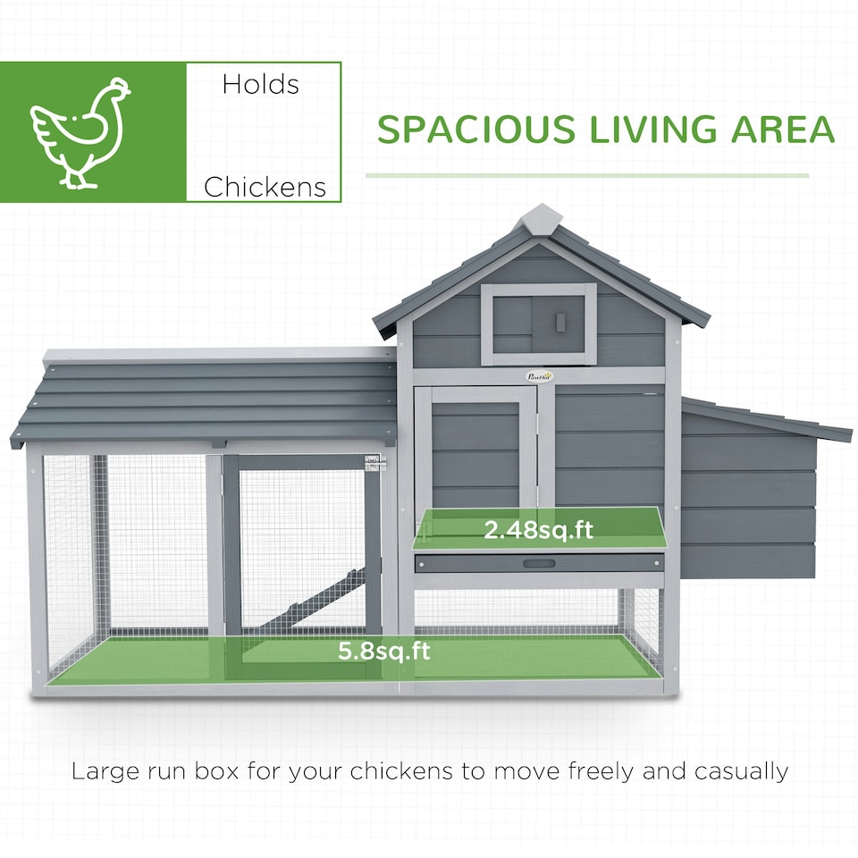 image 1 of PawHut Chicken Coop Hen Cage Small Animal Hutch Nesting Box Outdoor Run Grey