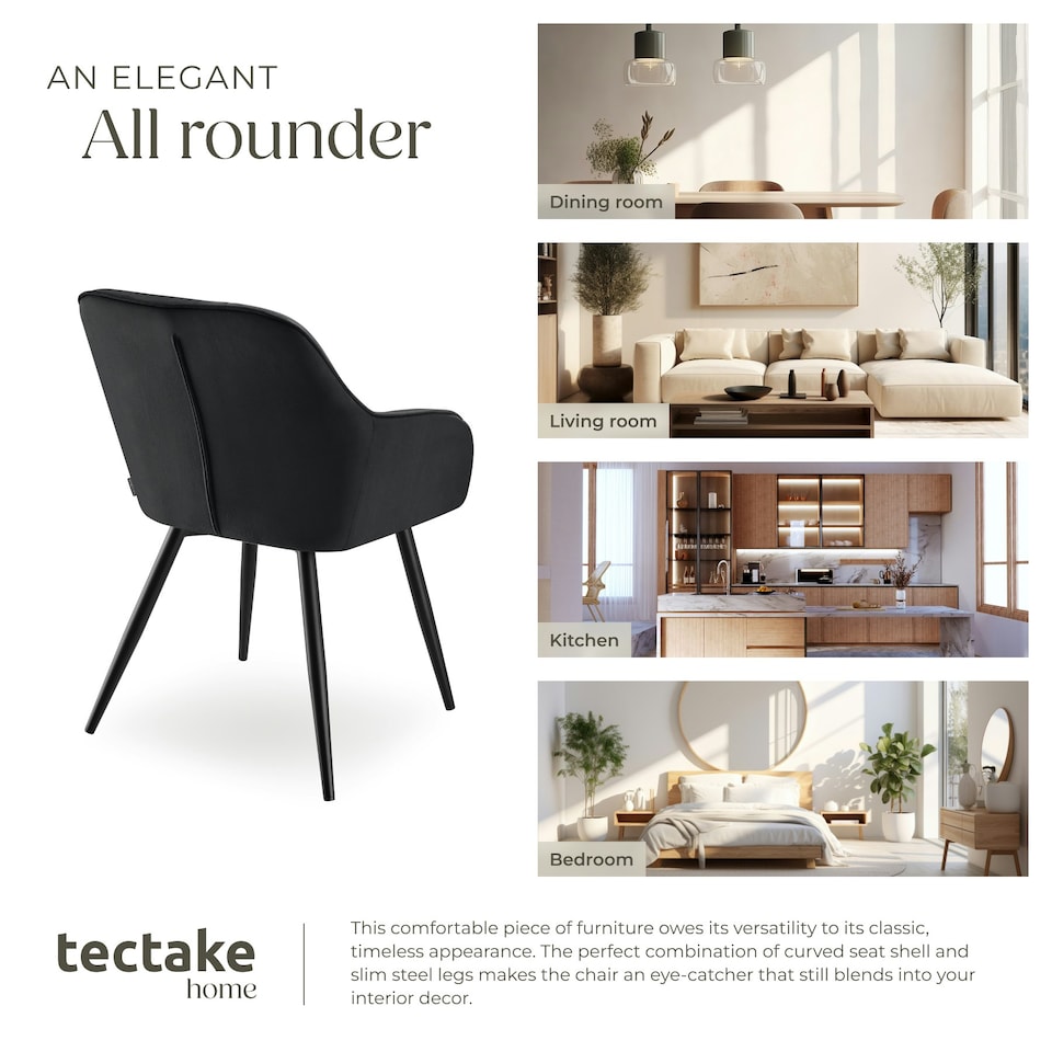 image 1 of Dining Chair Marilyn - velvet look, quilted pattern - per piece Black | Black/Black