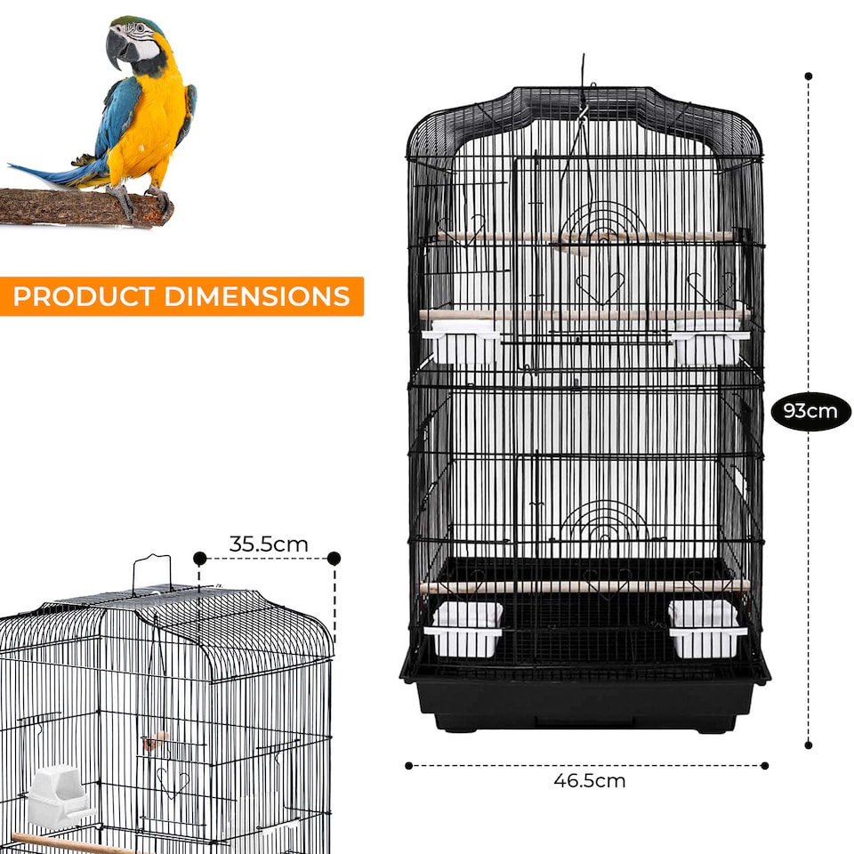 image 1 of Large Metal Bird Cage Budgie Canary Parakeet Cockatiel Finch Lovebird Tall Cages, Black