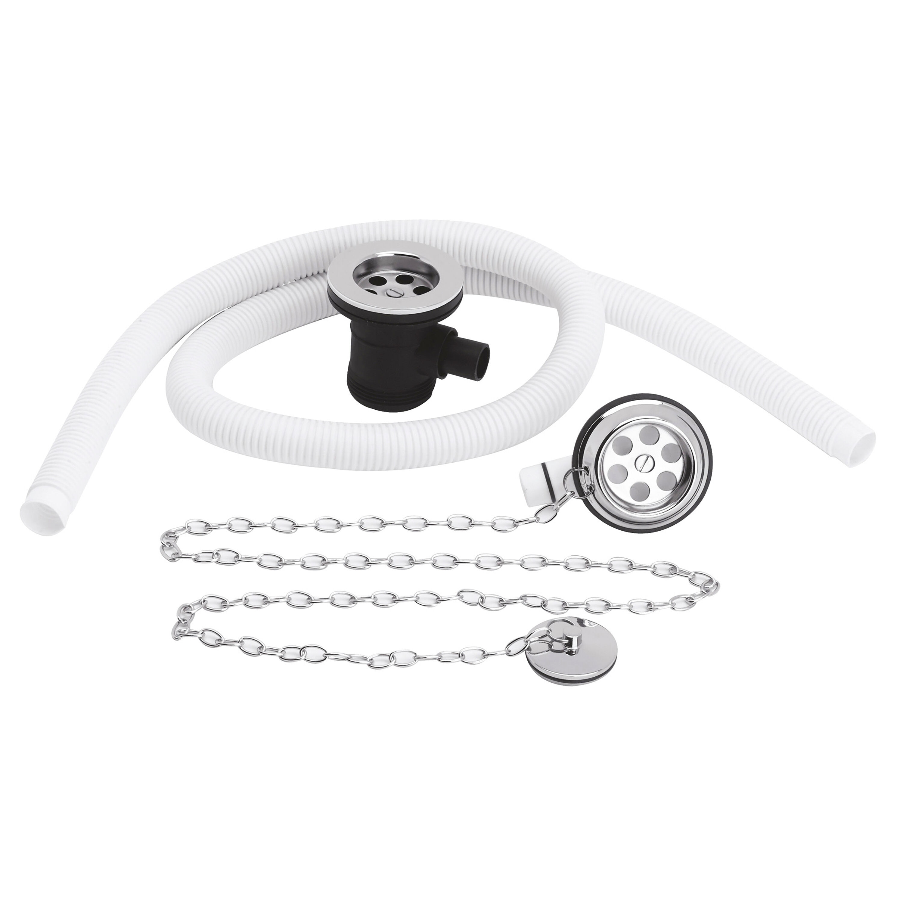 Balterley Extended Retainer Bath Waste Overflow Plug Link Chain Waste Baths up to 20mm Thick in Silver