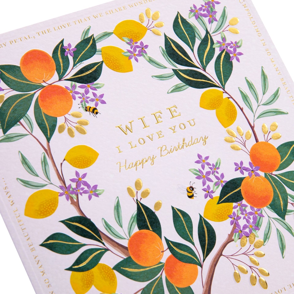 image 1 of Hallmark Birthday Card For Wife - White Lemon And Oranges Flower Border Design