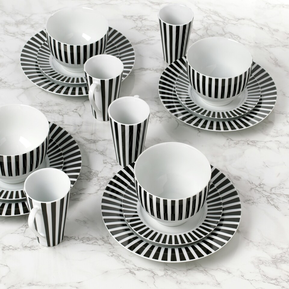 image 1 of 24pc Black Split Stripe Dinner Set