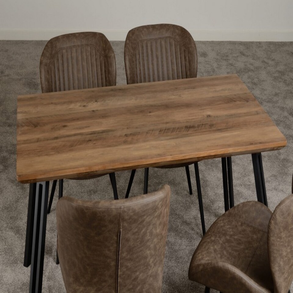 image 1 of Quebec Straight Edge Dining Set - Medium Oak Effect - Black - Brown Faux Leather | Brown | 5