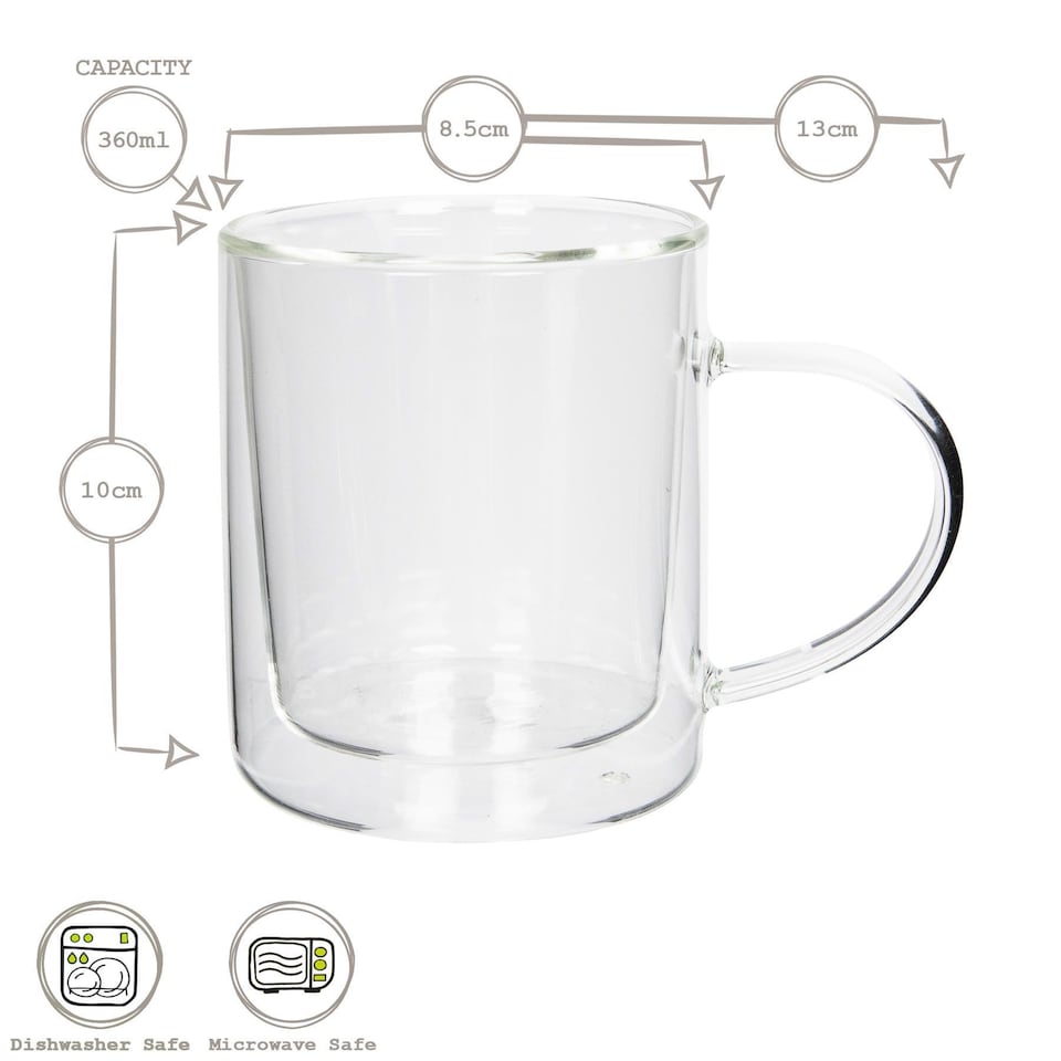 image 1 of Rink Drink Double-Walled Glass Mugs Set - 360ml - Pack of 2 | Clear | Clear