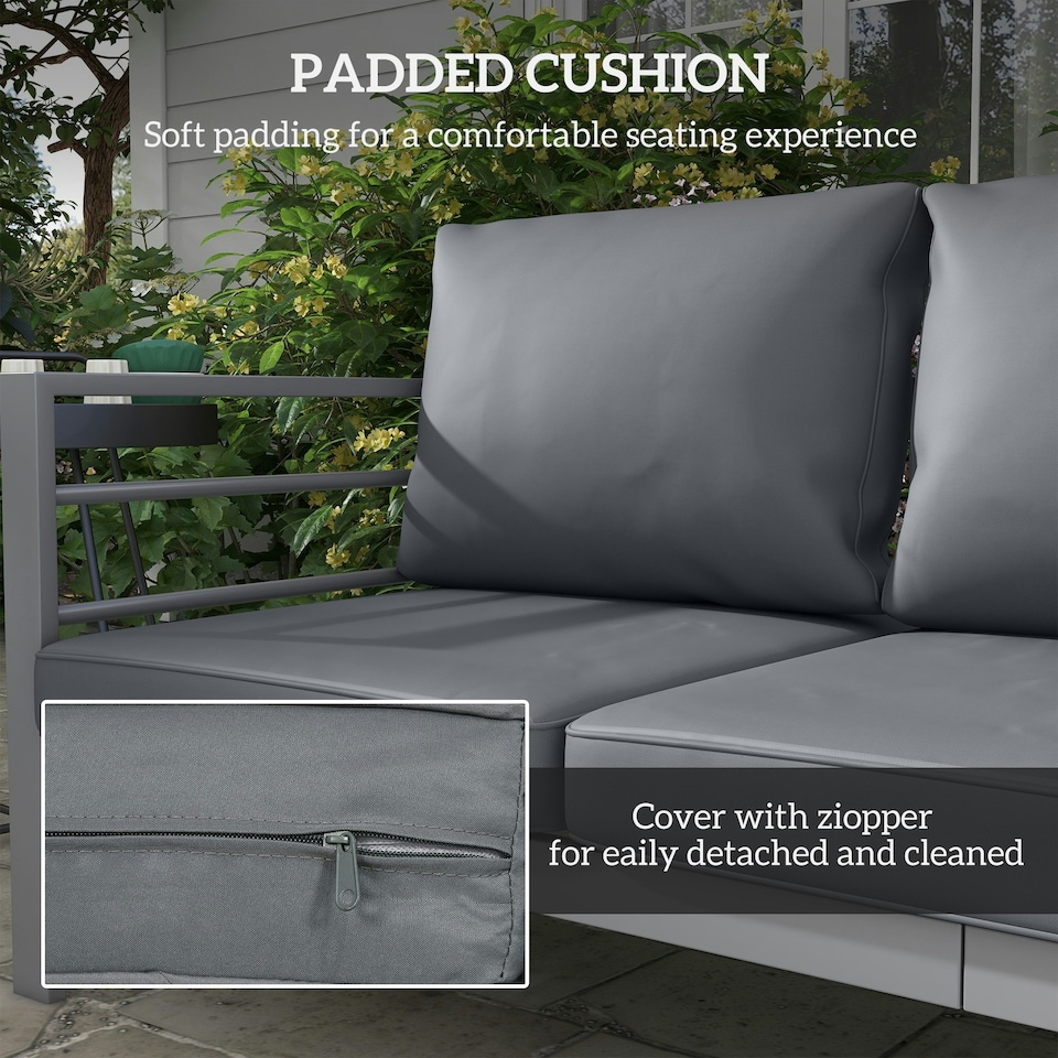 image 1 of Outsunny 3-Seater Aluminium Garden Bench w/ Cushions, Backrest & Armrest, Grey