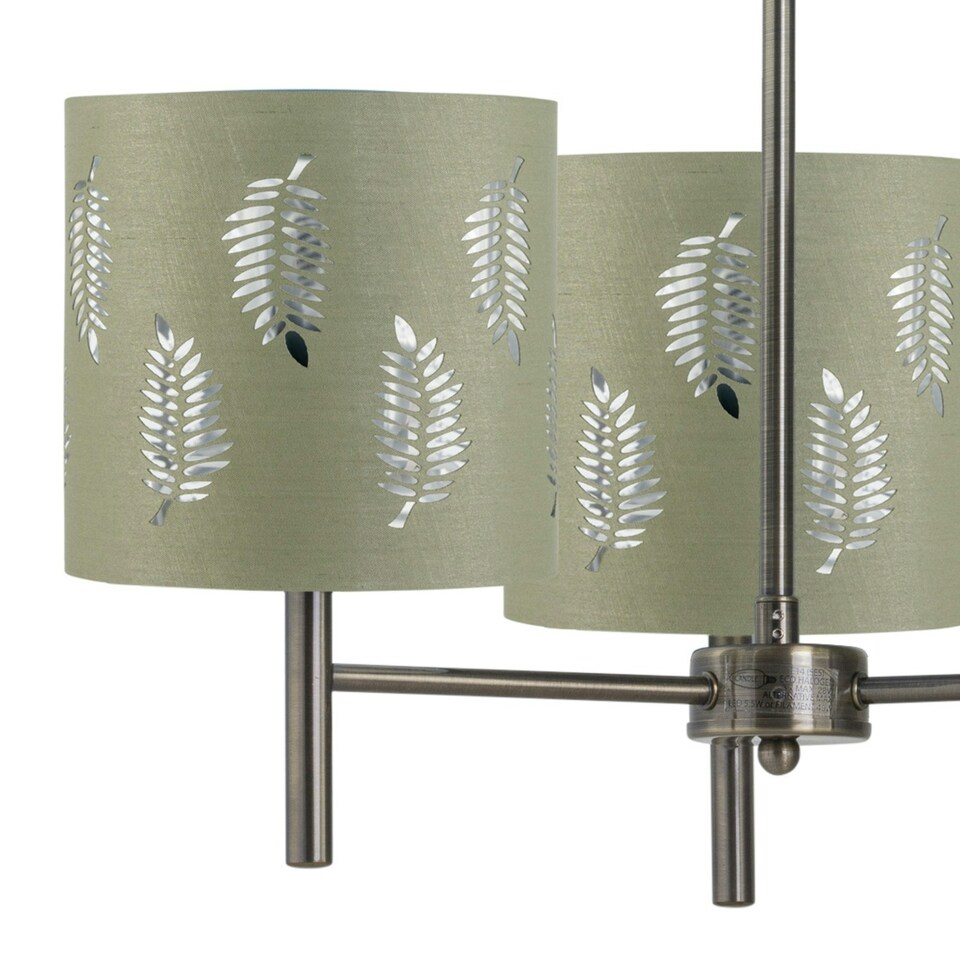 image 1 of Brea - Antique Brass 3 Light Fitting with Sage Green Fern Shades Bronze | Green