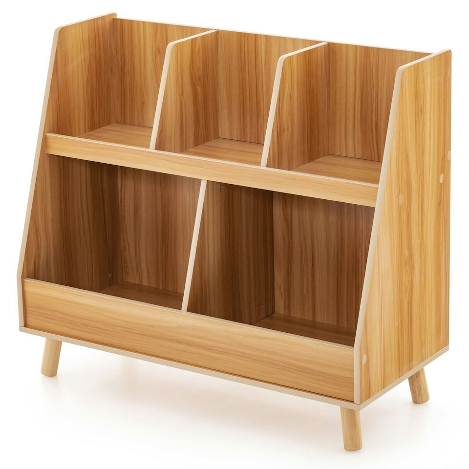 image 1 of COSTWAY Wooden Children Bookcase Bookshelf Cabinet Natural | Yellow