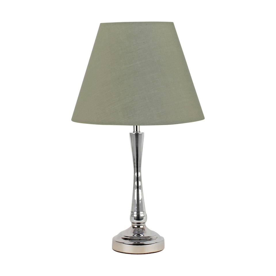 image 1 of Set of 2 Chrome Table Lamps with Stem Detail and Sage Green Shades Chrome | Green