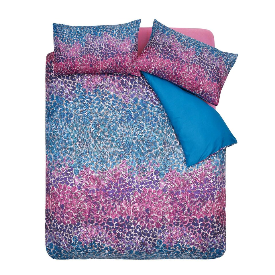 image 1 of Catherine Lansfield Satin Animal Print Teal Duvet Cover Set Multi | Double