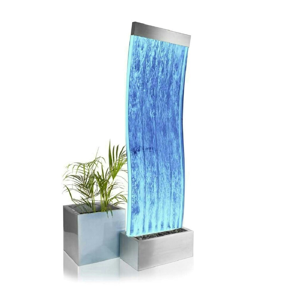 image 1 of Primrose Cosmo Curved Bubble Water Feature Wall with Colour Changing LEDs 183cm