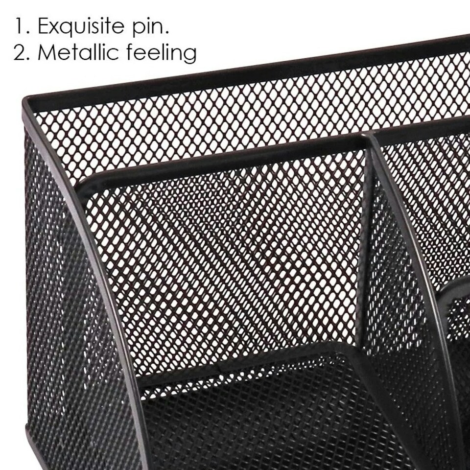 image 1 of 6 Compartment Wire Mesh Desktop Organiser