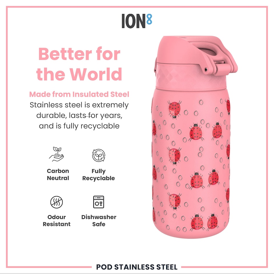 image 1 of Leak Proof Water Bottle, Vacuum Insulated, 320ml (11oz) | Pink | Ladybug | One Size