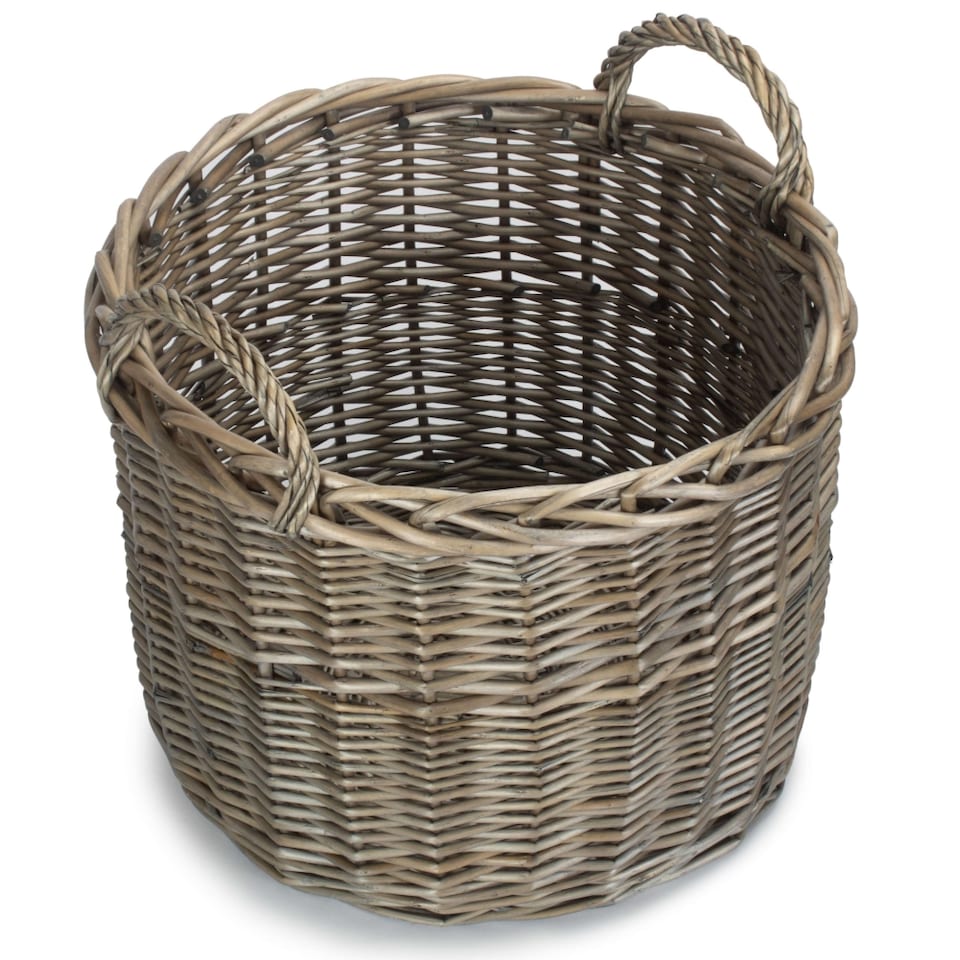 image 1 of Set of 2 Round Straight-Sided Wicker Log Storage Basket