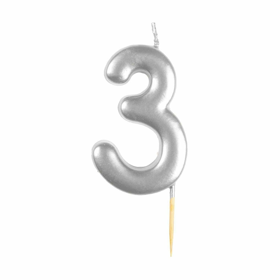 Amscan 3 Metallic Candle - Silver - One Size