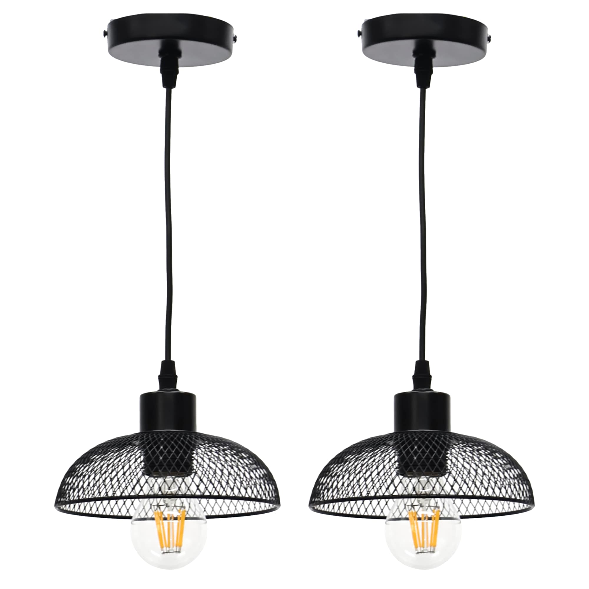 First Choice Lighting Set of 2 Cassidy - Small Black Mesh Ceiling Pendant Lights