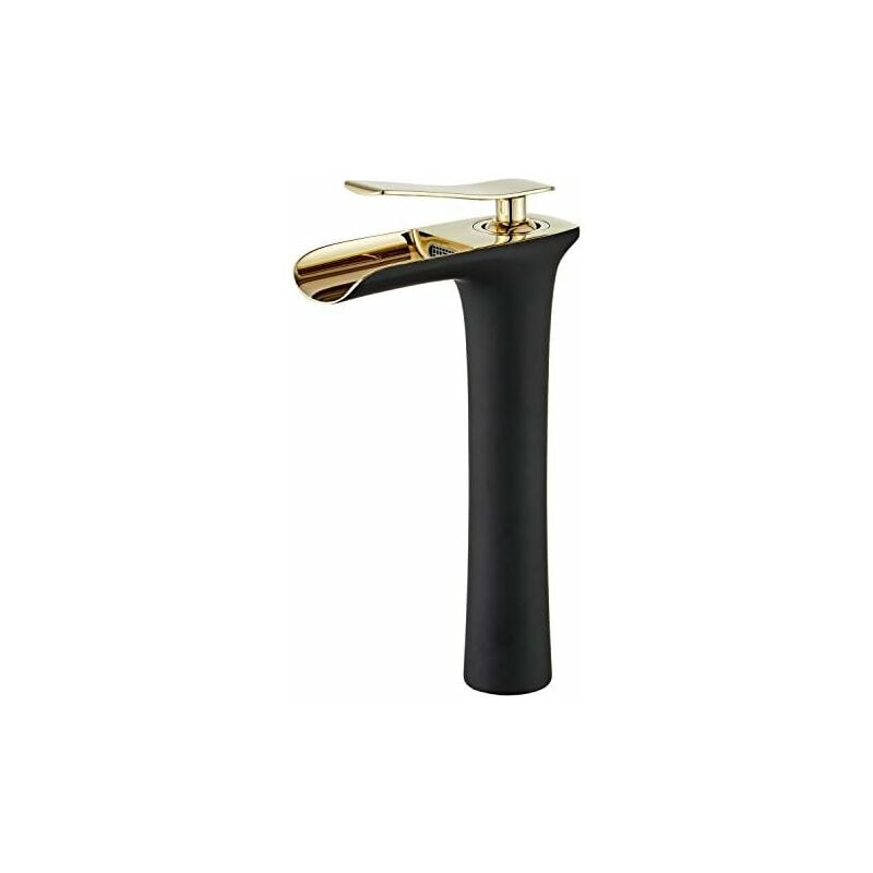 High body waterfall faucet single handle 1 hole mount basin bathroom sink faucets black paint gold chrome single handle hot and