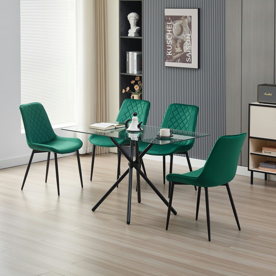 image 1 of Miami Dining Table with 4 Amelia Velvet Chairs Green