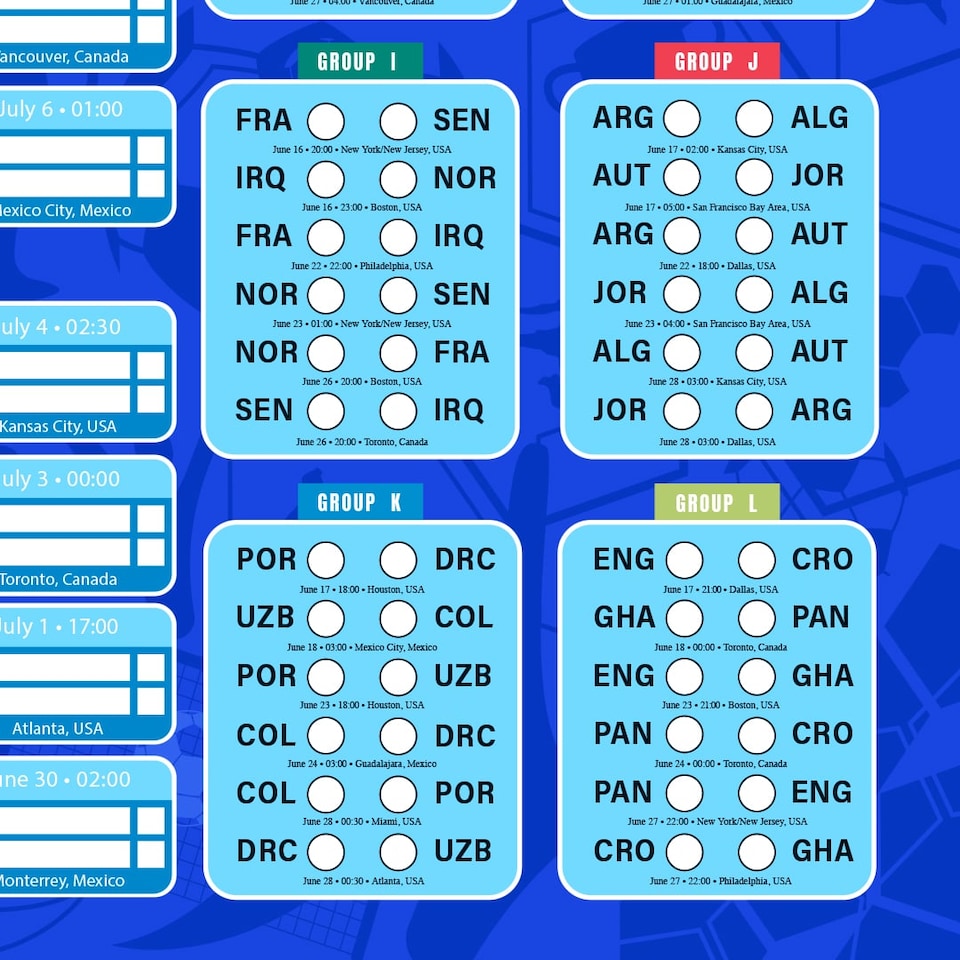 image 1 of World Football Championship Cup 2026 A3 Fixture Wall Chart