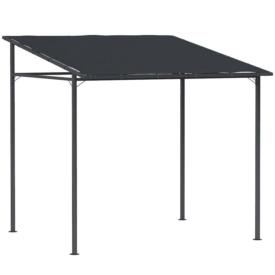 image 1 of Outsunny Wall Mounted Pergola Gazebo with PA Coating Fabric and Metal Frame, Lean to Garden Gazebo, Wind Resistant Outdoor Sun Shade Shelter for Garden, Deck | Grey | Dark Grey | 238L x 238W x 235H cm