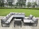 image 2 of Fimous 12 Seater Aluminium Sofa Set 11 Pieces Outdoor Garden Furniture - Rising Dining Table with Cushions 2 Big Footstools 3 Chairs Footstool Dark Grey