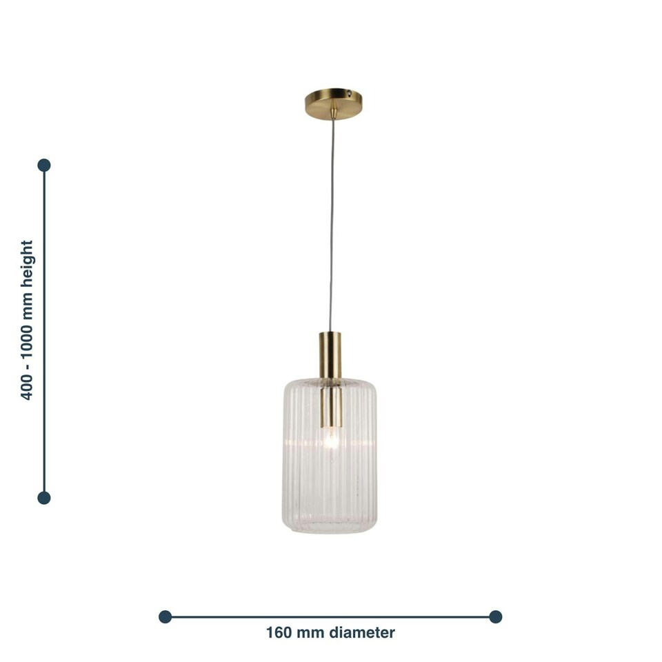 image 1 of First Choice Lighting Set of 2 Fluted Glass Design Pendant Fitting Finished with Clear Glass and Bronze Effect Colour Bronze | Clear