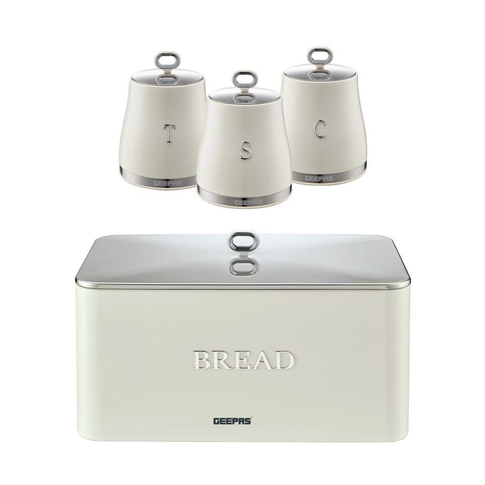 GEEPAS 4 Pc Tea Coffee Sugar Canister & Bread Bin Set |RetroVive