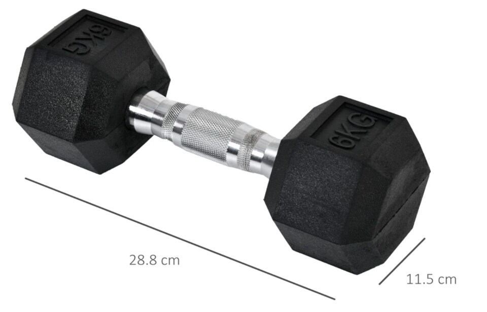 Yaheetech Pair of 6kg Hex Dumbbells for Home Gym | Black | One Size