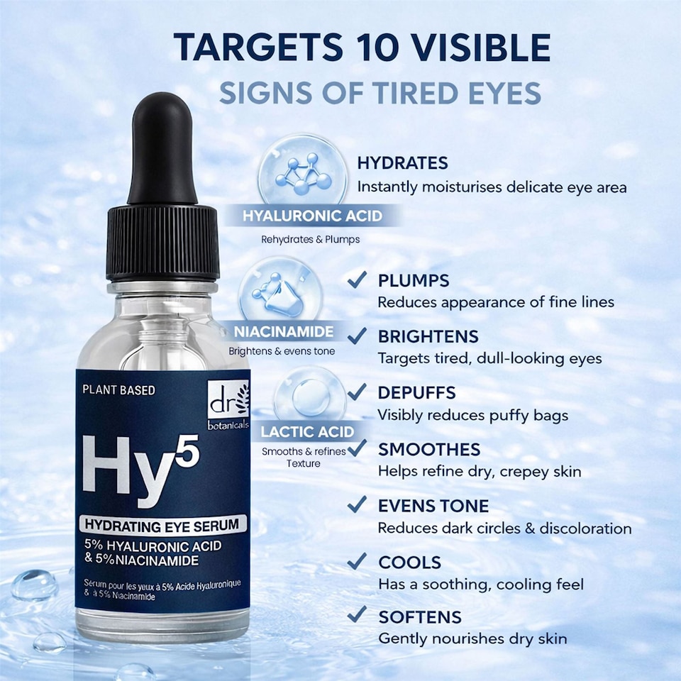 image 1 of Dr Botanicals Anti-Ageing Hydrating Eye Serum with 5% Hyaluronic Acid & 5% Niacinamide 15ml for Plumping and Moisturising
