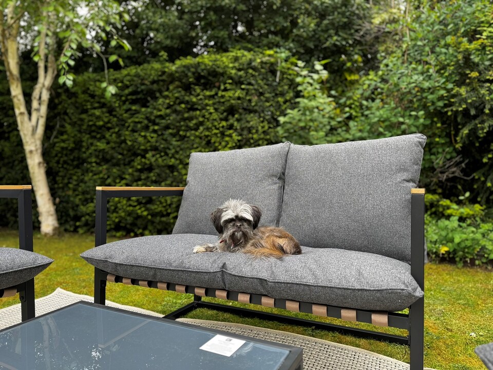 image 1 of Garden Lounge Set Grey Cushions Black Frame Patio Furniture Chairs Sofa Table 4 Seater Porto