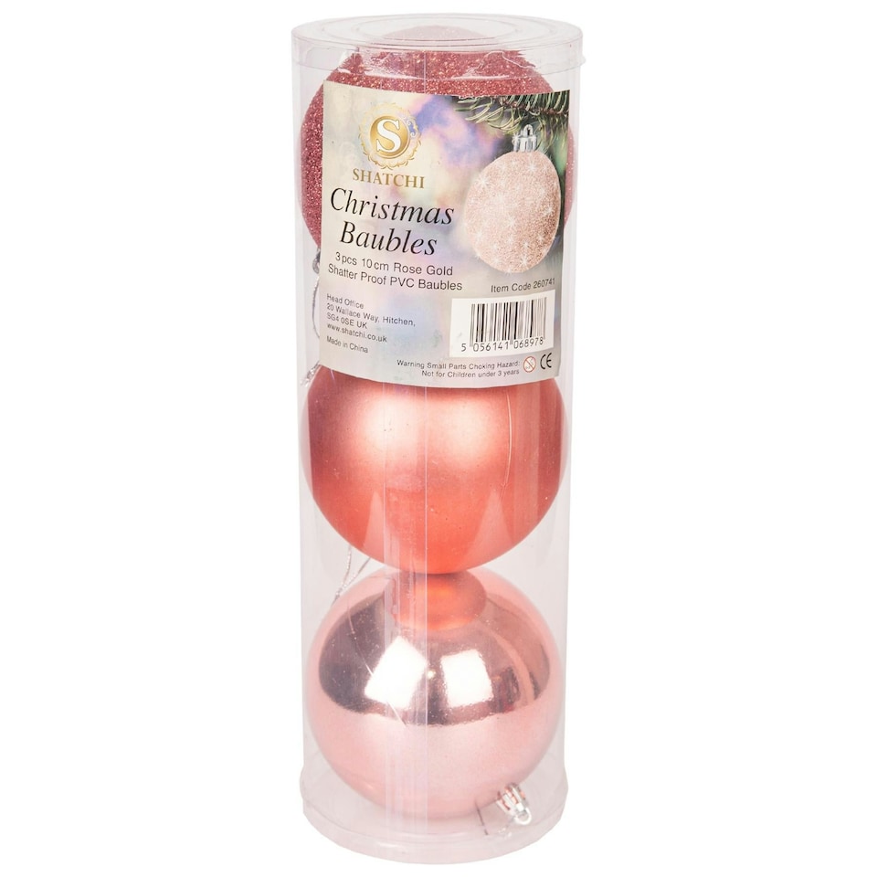image 1 of 10cm/3Pcs Christmas Baubles Shatterproof Rose Gold,Tree Decorations
