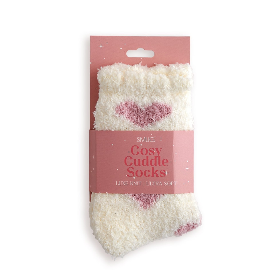 image 1 of SMUG Cosy Cuddle Socks - Pink Hearts Print