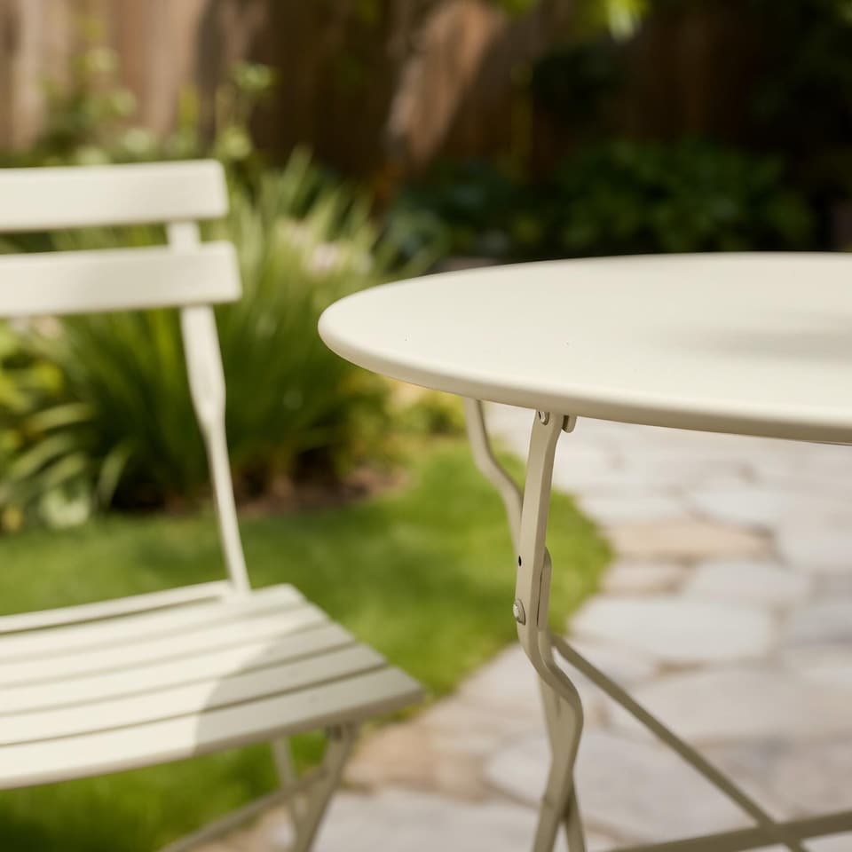 image 1 of Clifton Bistro Set Outdoor Patio Garden Furniture Table and 2 Chairs Metal Frame | Cream