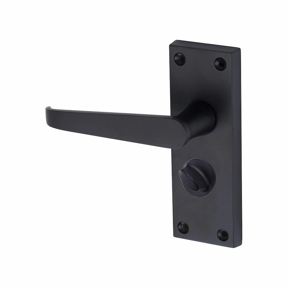 image 1 of Golden Grace Victorian Straight Handle Door Handles in Matt Black, Privacy Pack - 120mm, 1 Pair of 3" Ball Bearing Hinges and 63mm Latch | Black | 1 Set